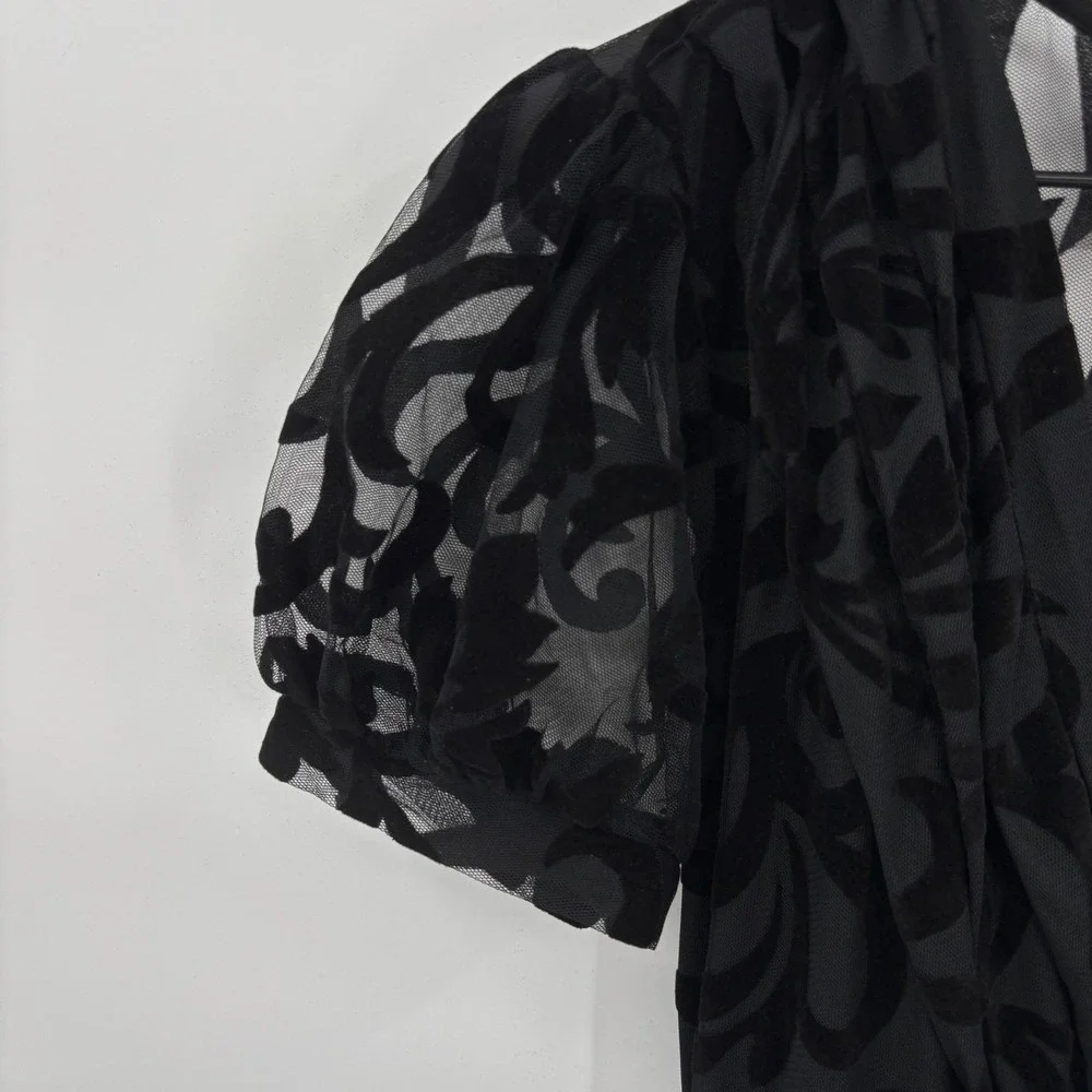 Windsor Black Velvet Burnout Mesh Maxi Dress‎ Short Sleeve V Neck S - Picture 10 of 16